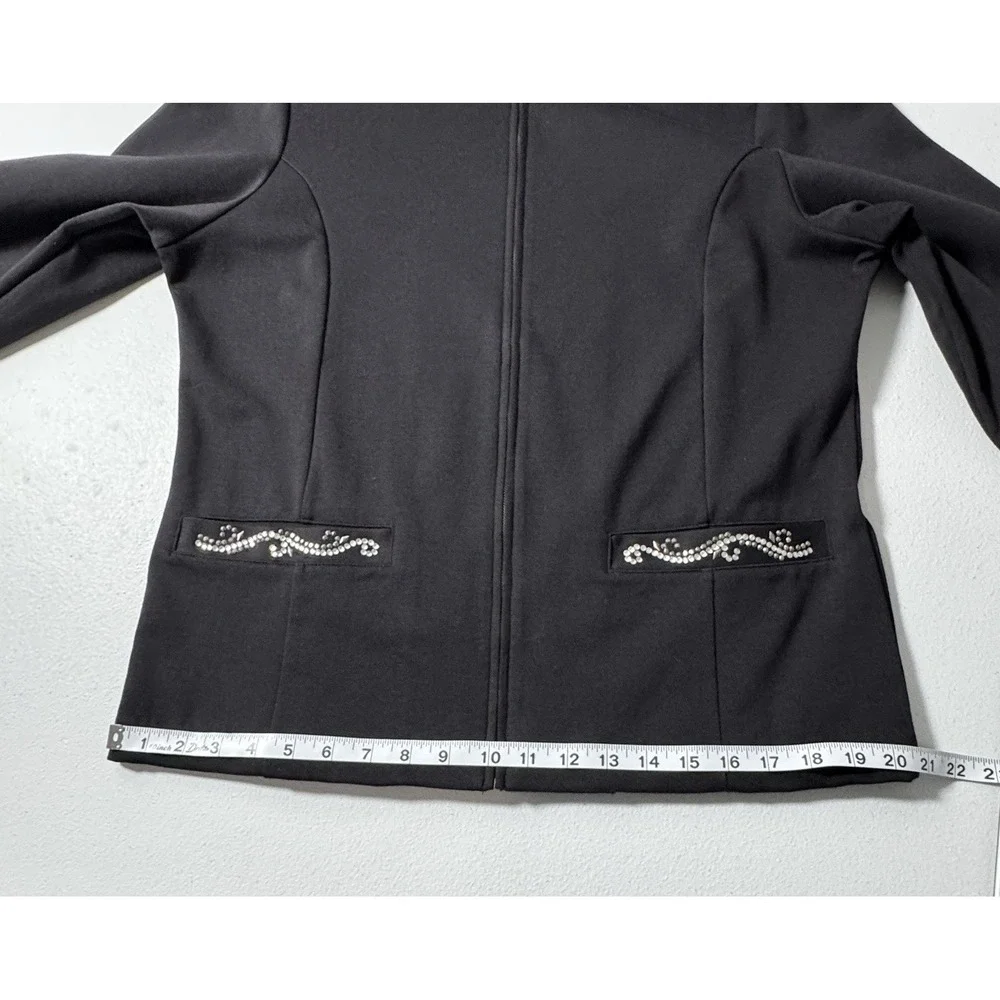 Drapers & Damons Black Zip Jacket Rhinestone Collar Glittercore Womens M Read